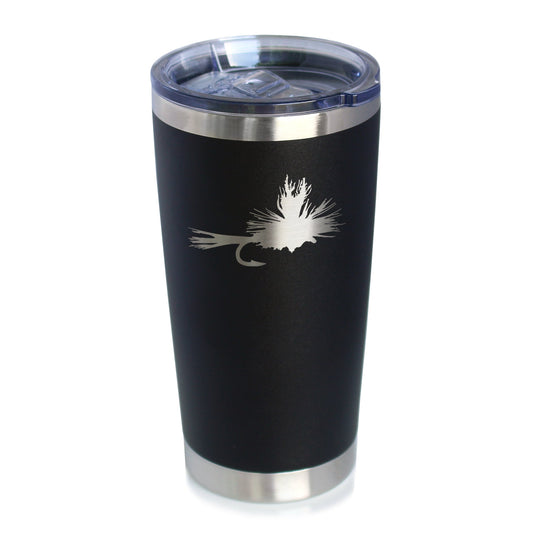 Fishing Fly - Insulated Coffee Tumbler Cup with Sliding Lid - Stainless Steel Mug - Unique Flyfishing Gifts for Fishermen