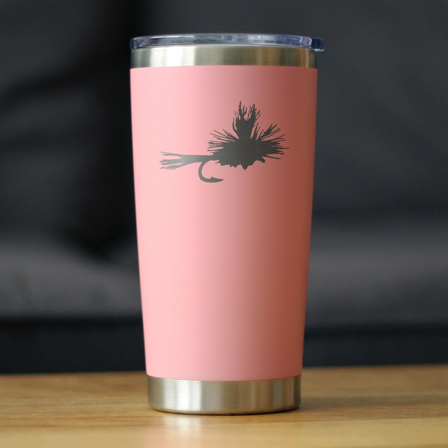 Fishing Fly - Insulated Coffee Tumbler Cup with Sliding Lid - Stainless Steel Mug - Unique Flyfishing Gifts for Fishermen