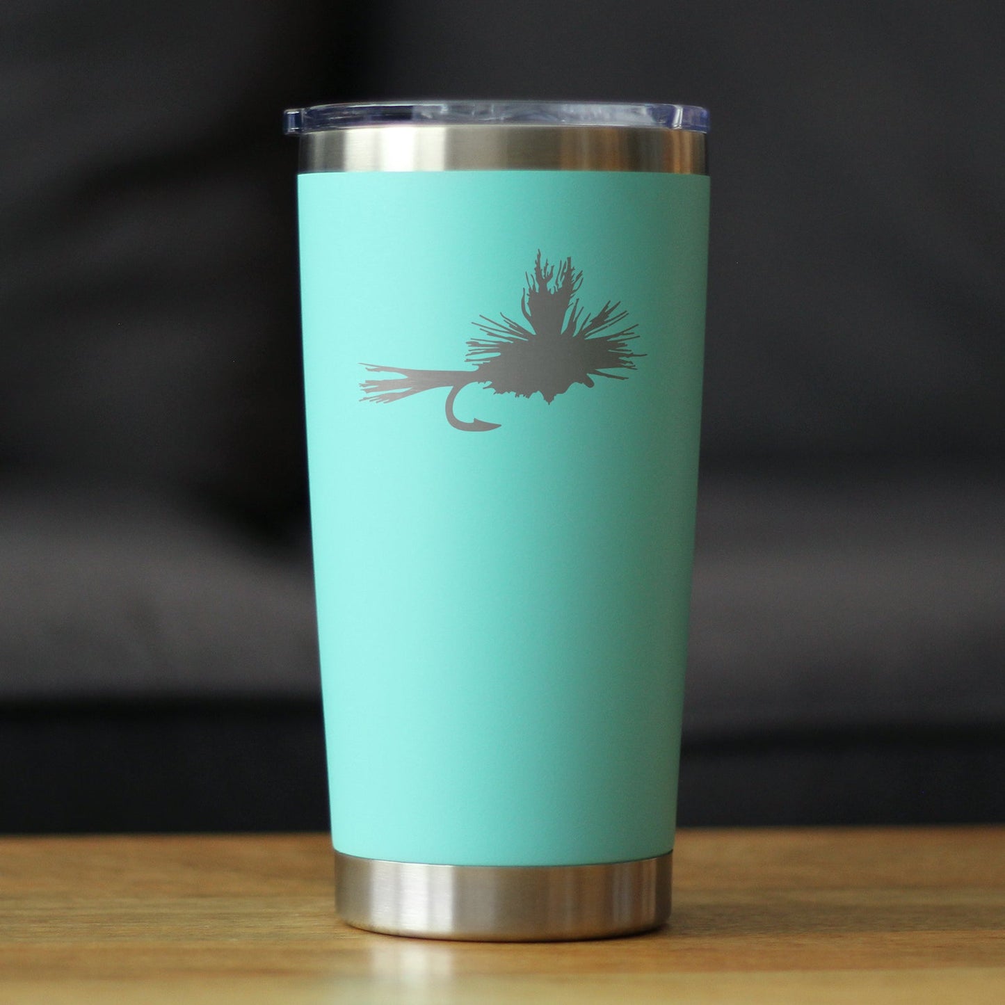 Fishing Fly - Insulated Coffee Tumbler Cup with Sliding Lid - Stainless Steel Mug - Unique Flyfishing Gifts for Fishermen